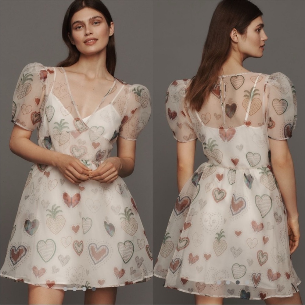 NWT! Farm Rio x Anthropologie Semi-Sheer Puff-Sleeve Dress - SIZE XXS  1️⃣
